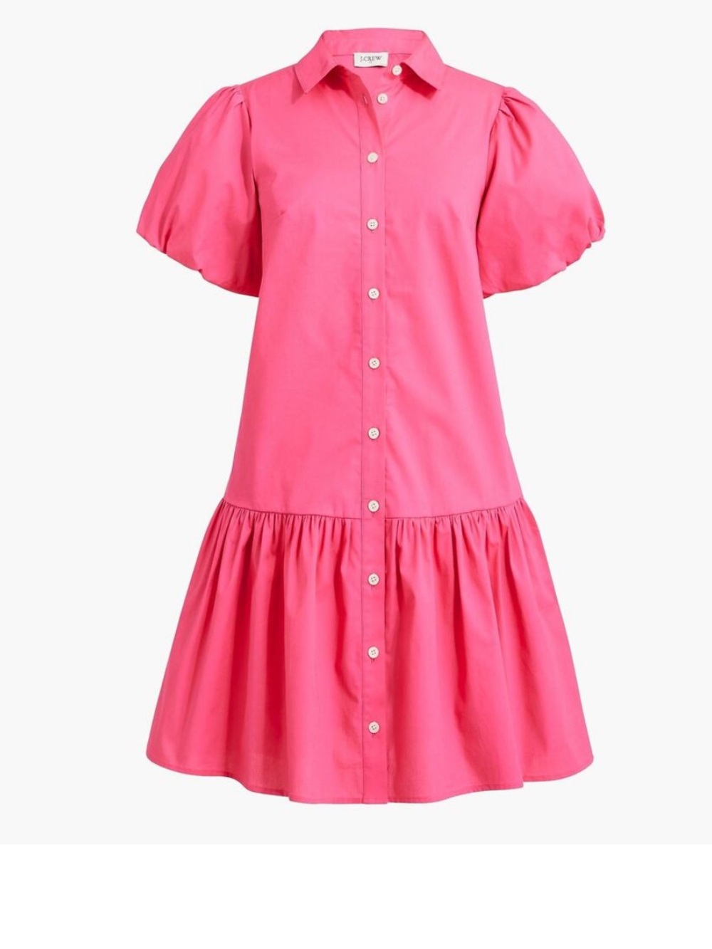 J. Crew Factory Bright Pink BEGONIA Bubble-Sleeve Shirt Dress SIZE 10